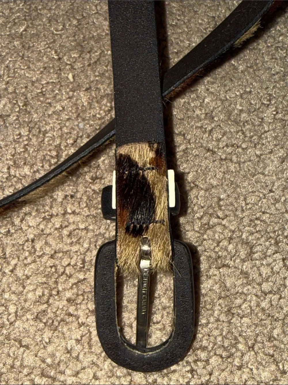 Ann Taylor Leopard Print Faux Fur Skinny Belt with Black Buckle